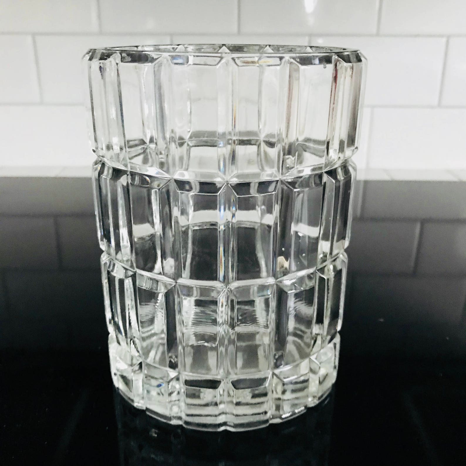 Crystal Oval Bud Vase With Checked Cut Pattern Heavy Lead Etsy