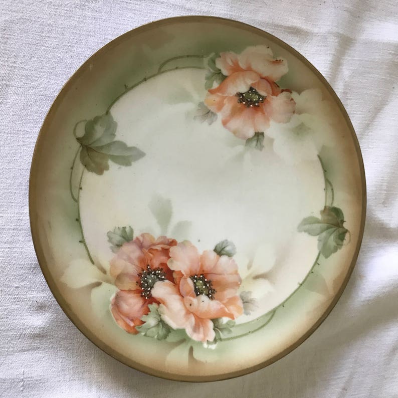 Georgous Hand Painted Orange Poppy Plate Prov Sax ES Germany Farmhouse Collectible Shabby Chic Cottage Wedding Bridal Shower Fine china