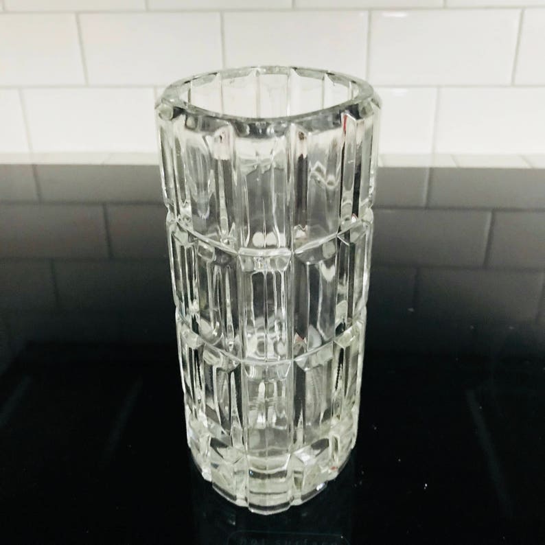 Crystal Oval Bud Vase With Checked Cut Pattern Heavy Lead Etsy