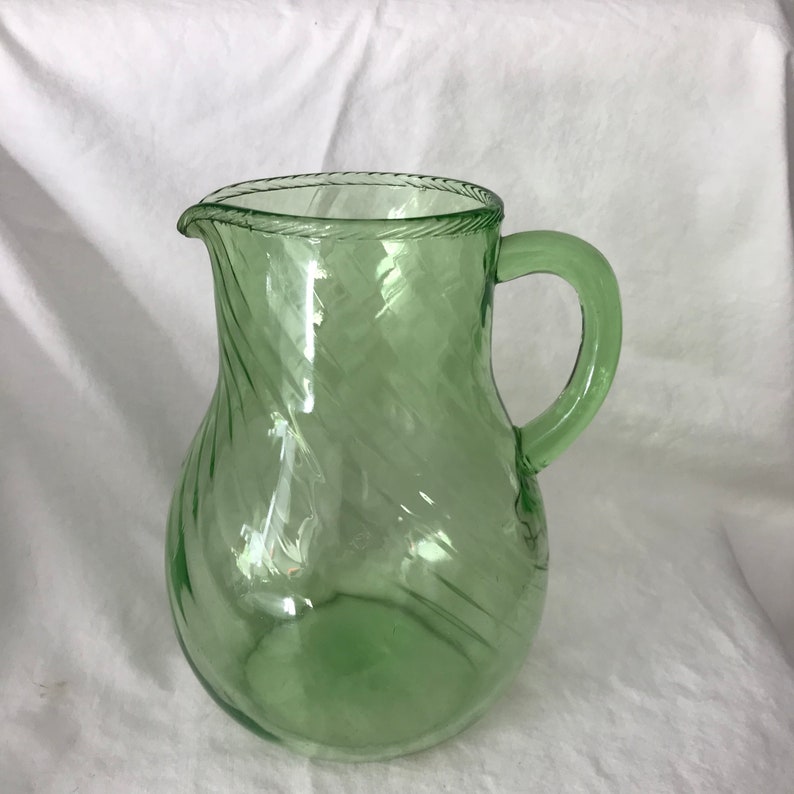 Depression Era Pitcher Uranium green glass swirl pattern