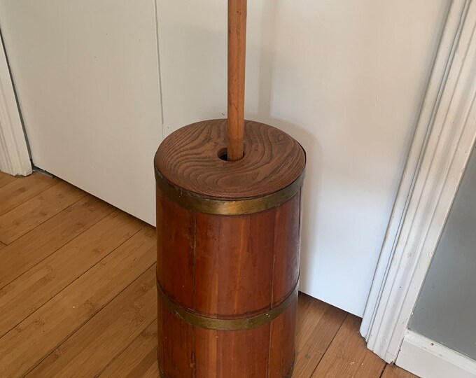 Antique Butter Churn With Plunger Wooden Large Size 16 Tall Farmhouse