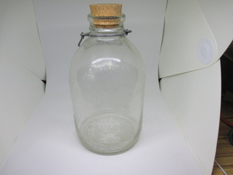 Antique Jar 1 One Gallon Glass Jug Metal Handle Crok Lid Unthreaded Rim 1892 Pat Marbles Ons Dog Cat Treats Display Storage Wine Making