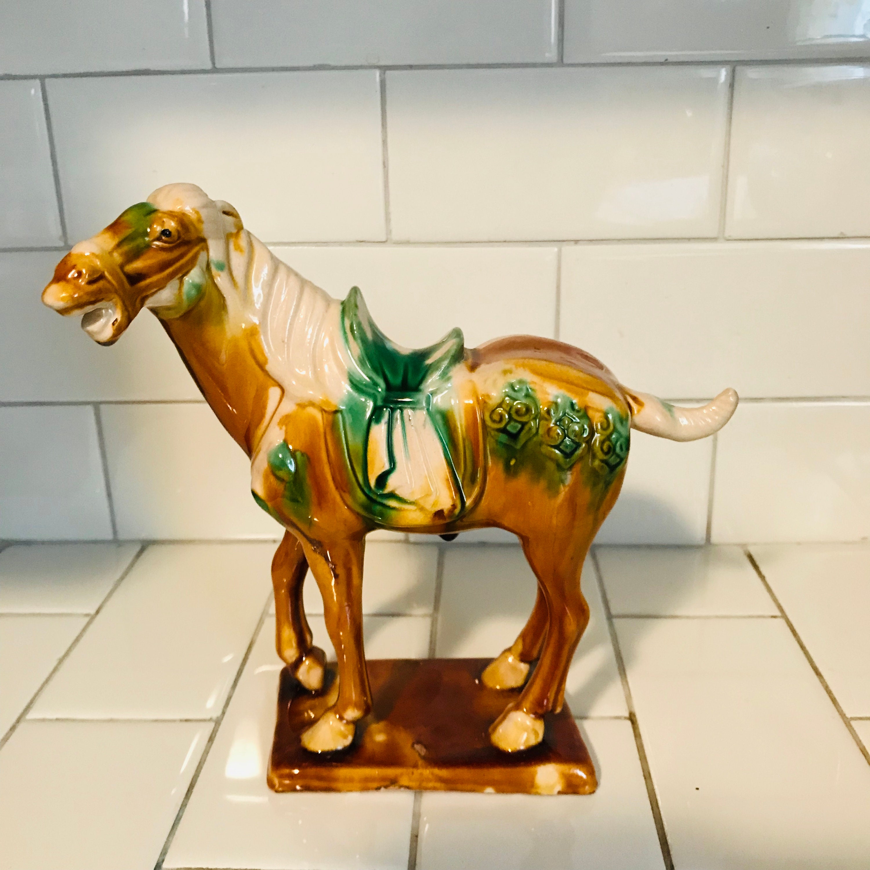 Vintage Pottery Tang Horse Asian Horse Colorful Glazed Ceramic Etsy