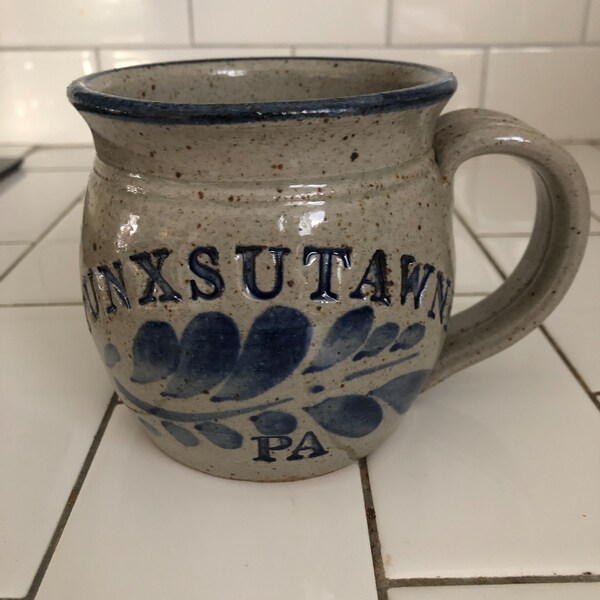 Vintage Fantastic Salt Glazed Punxsutawney Pa Mug coffee cup signed  by maker collectible display