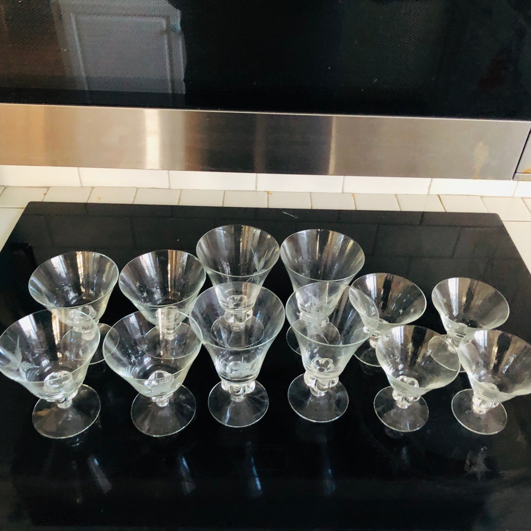 Antique Clear Glass Stemware Star Pattern Wine Cordials Etsy