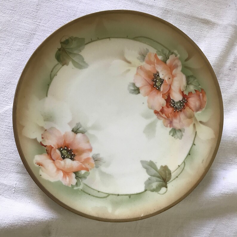 Georgous Hand Painted Orange Poppy Plate Prov Sax ES Germany Farmhouse Collectible Shabby Chic Cottage Wedding Bridal Shower Fine china