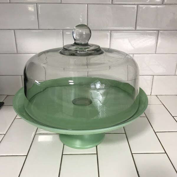 Vintage Cake Stand Plate with Dome Pedestal 12" display collectible Jadeite to match your collection collectible display kitchen farmhouse