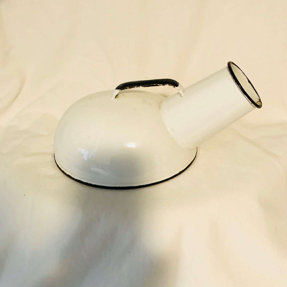 Vintage Hospital Bed Pan Urinal Enameled White With Black Trim Etsy