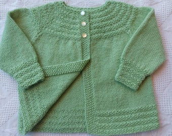 Hand knit baby sweater,matinee coat,fits size 3 to 6 mos.,classic style, baby gift,baby shower gift,very soft,available in several colours.