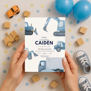 Blue Construction Truck Birthday Invitation: Dump Truck Theme (Digital Download)