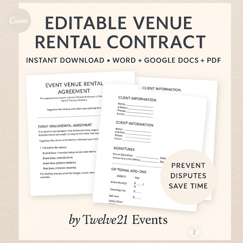 Venue Rental Contract Template – Editable Agreement for Event Spaces ...