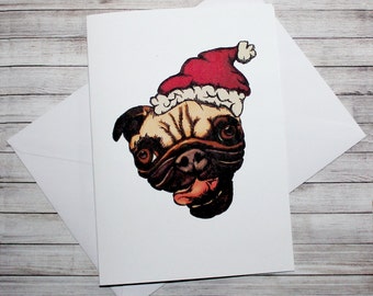 Santa Pug- Hand Illustrated Christmas Card, Festive, Pug, Dog, Adorable, Cute, Funny animals, Christmas, Greetings Card, Love, Happy