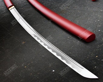 26" FULL TANG RED FLAMES NINJA SABER SWORD w/ SHEATH Katana Samurai Japanese 