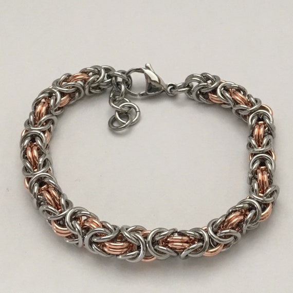 Stainless steel / Copper byzantine bracelet unisex everyday jewelry