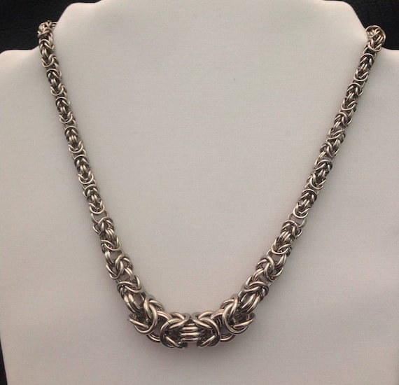 Stainess Steel graduated Byzantine necklace - bold and chunky unisex style