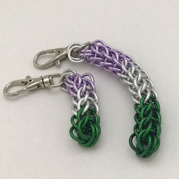 Genderqueer Pride chainmaille clip-on keychain / zipper pull / purse charm