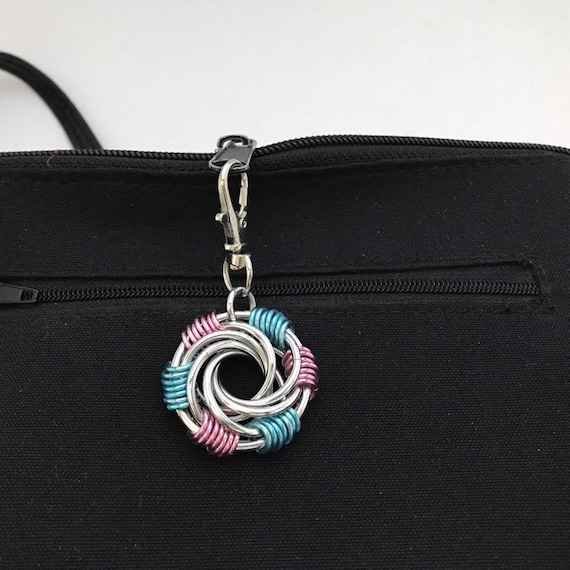 Trans Pride chainmaille clip-on keychain / zipper pull / purse charm Maillestrom