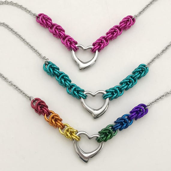 Love Heart chainmaille charm necklace