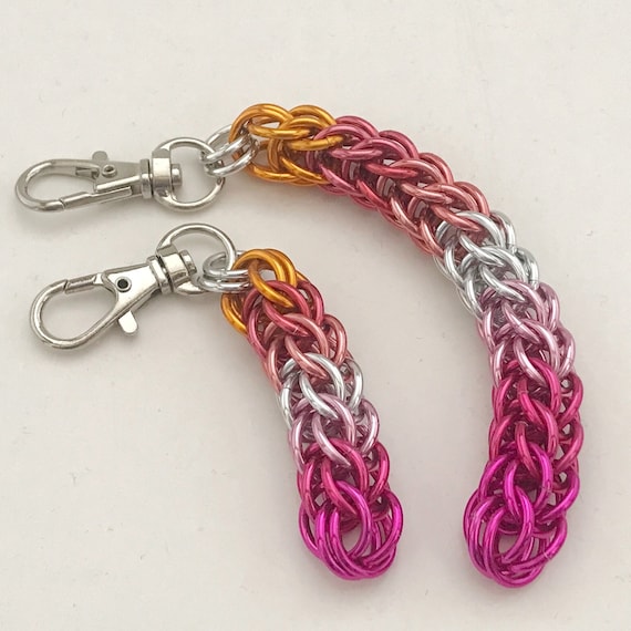 Lesbian Pride Sunset chainmaille clip-on keychain / zipper pull / purse charm