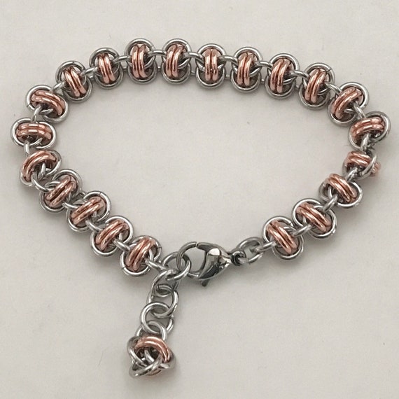 Barrel weave bracelet in Stainless Steel and Copper