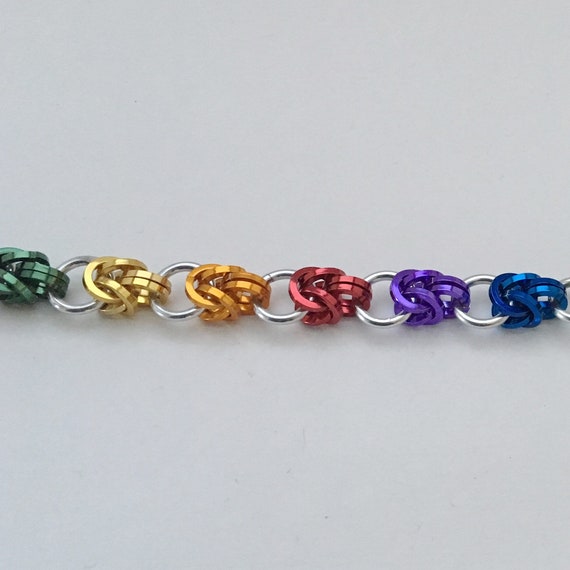 Rainbow Pride colorful chainmaille bracelet Half Byzantine square wire