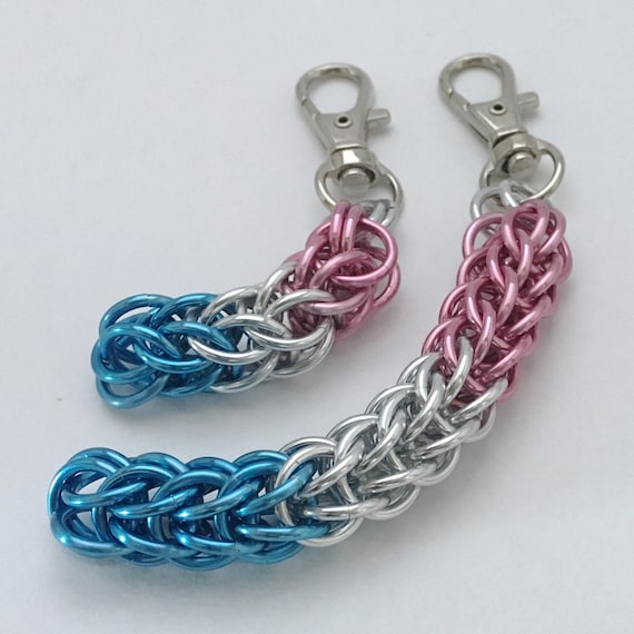 Trans Pride chainmaille keychain / zipper pull / purse charm