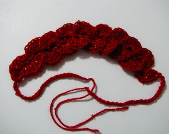 SALE! Delicate Scalloped Crochet Headband of Silver, Gold, Red, Blue or Black Payette Yarn