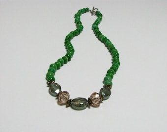 Emerald green and crystal bead necklace