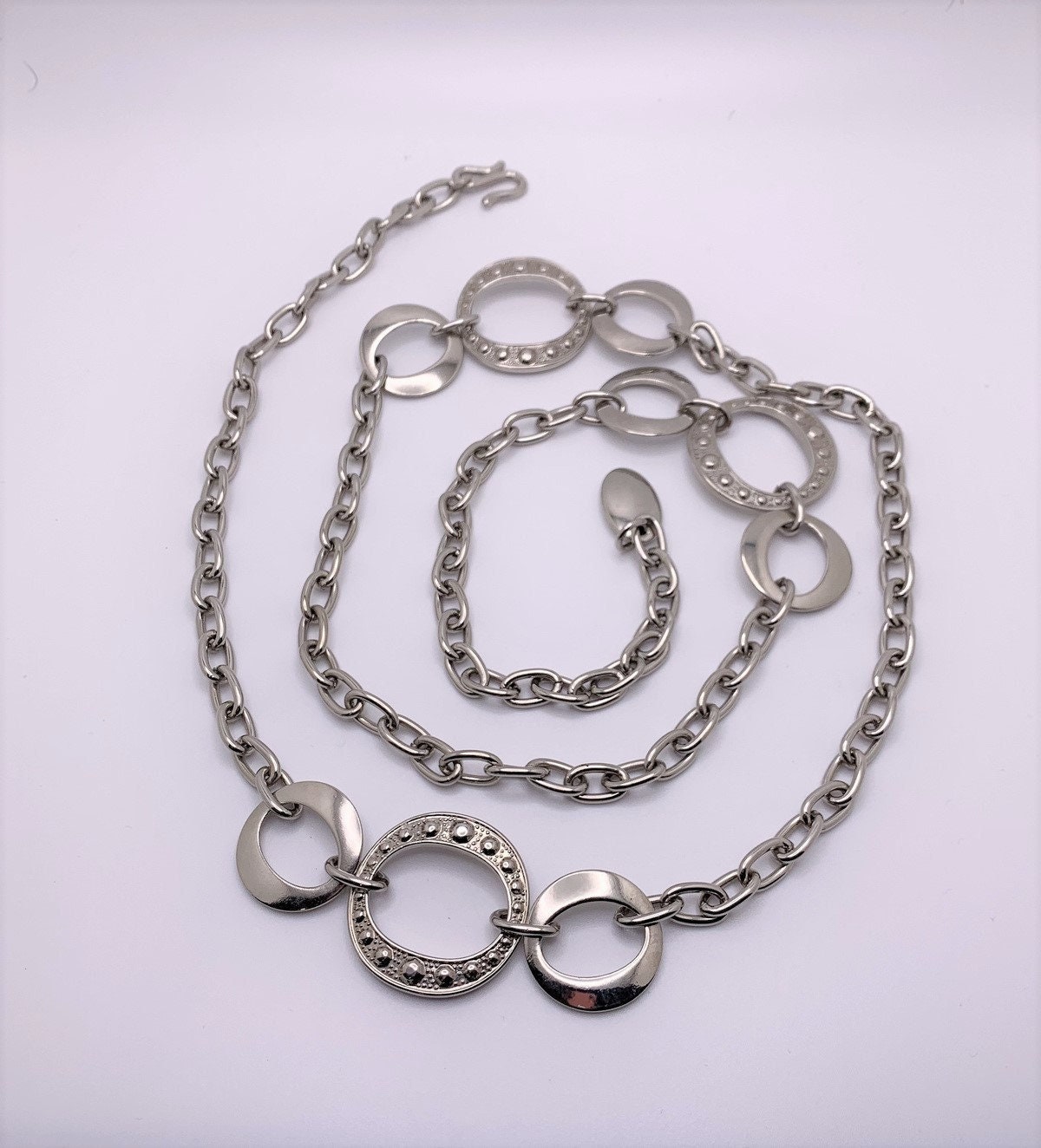 Silver Tone Chunky Link Chain Belt With Large Oval Rings‎ Accent Boho Chic 47-23 Silver Tone Large Metal Chain Link Fashion Belt 39 main image 4