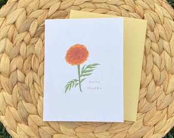 Marigold Flower Thank You Card - Blank