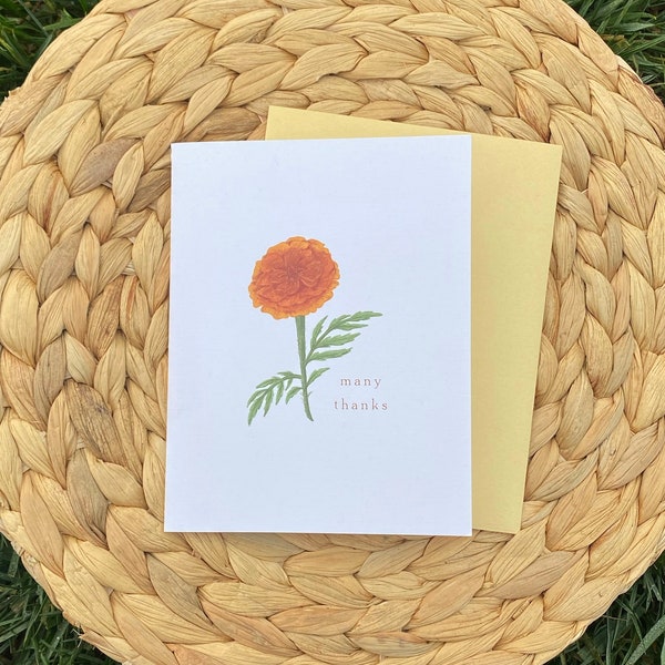 Marigold Flower Thank You Card - Blank