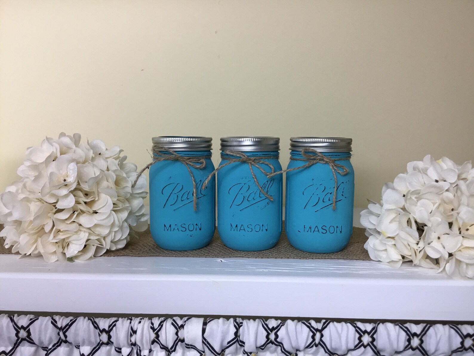 Turquoise Mason Jars Chalk Painted Mason Jars Distressed Etsy