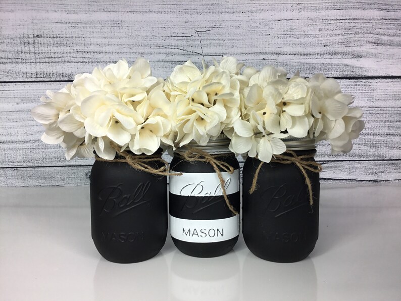 Black and White Centerpieces Wedding Mason Jars Party Etsy