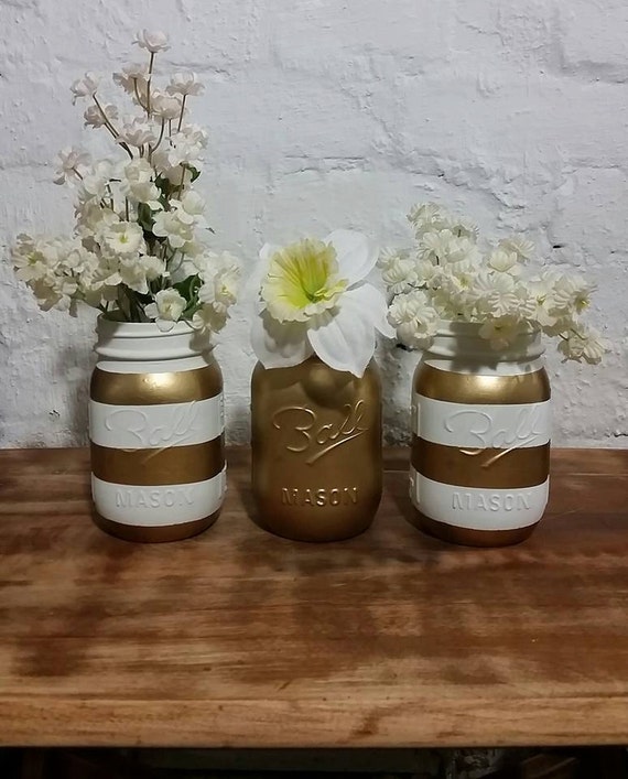 Items similar to White and Gold Mason Jars/ Wedding Center Pieces