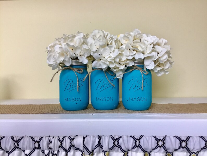 Turquoise Mason Jars Chalk Painted Mason Jars Distressed Etsy