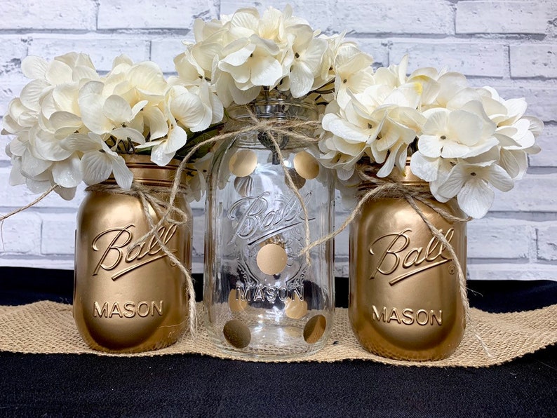 Gold Mason Jar Set Mason Jar Party Decorations Painted Mason Etsy