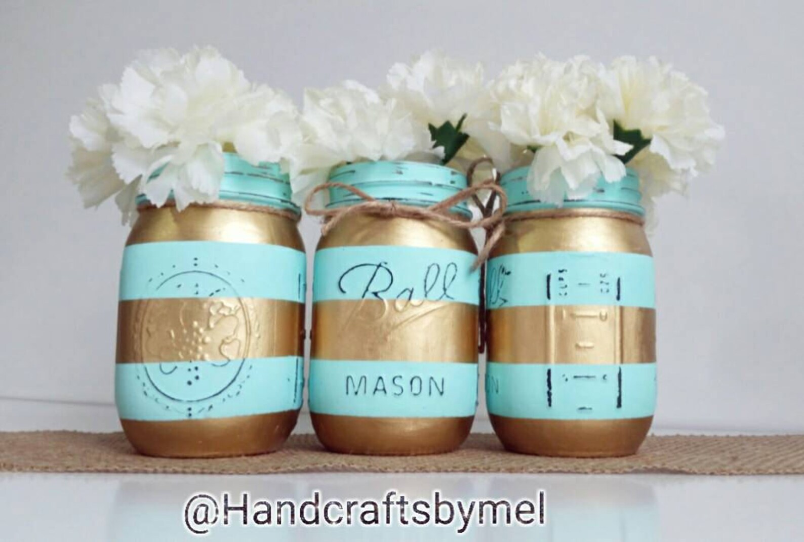 Mason Jar Centerpieces Teal and Gold Wedding Decor Baby Etsy
