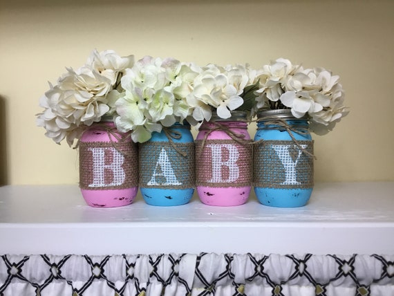 Glass bottle jar *Burlap ribbon & greenery *Wedding baby shower kitchen  table centerpiece vase