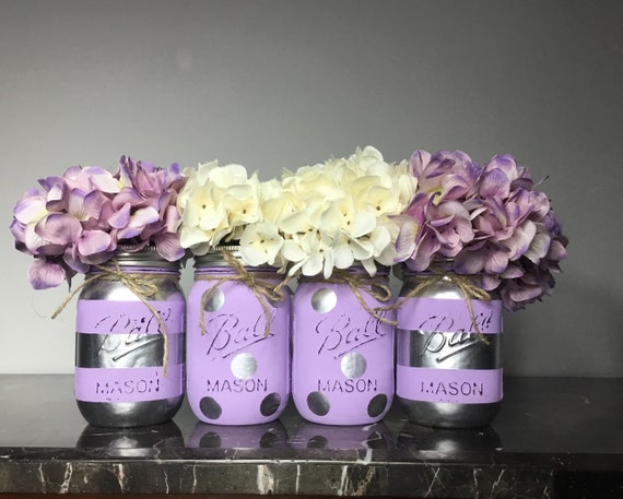 Purple Party Decor Mason Jar Centerpieces Purple Silver Etsy