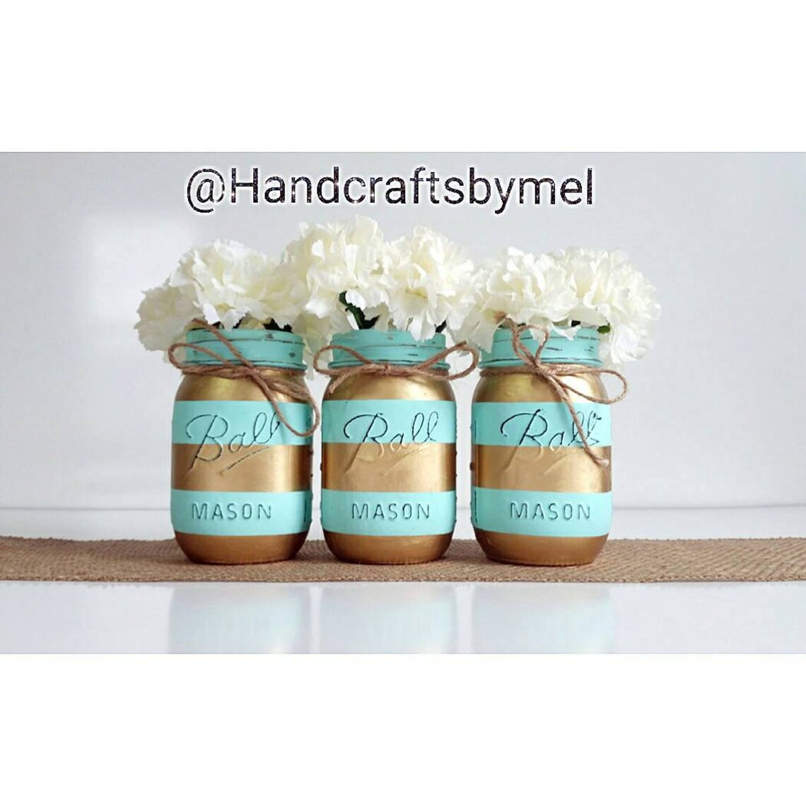 Mason Jar Centerpieces Teal and Gold Wedding Decor Baby Etsy