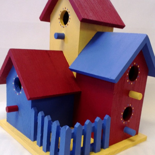 Bird House Condo - Hand Painted Country Condo - Wooden Bird House Condos. Outdoor Decor, Yard Art.