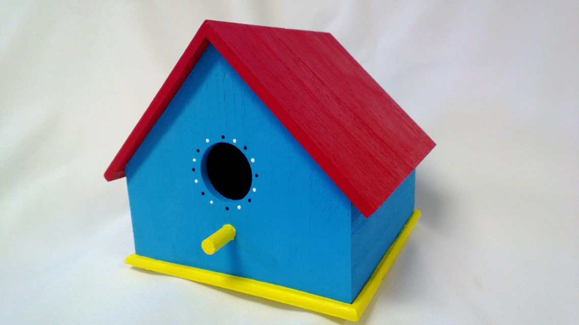 Wood Bird House, Wooden Bird House, Hand Painted Bird House, Custom