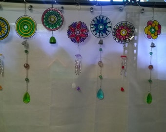 Wind Chimes, Recycled CDs, Sun Catcher, Garden Art, Mobile, Wind Spinners, Up Cycled CDs, Faux Stained Glass Paint, Yard Art