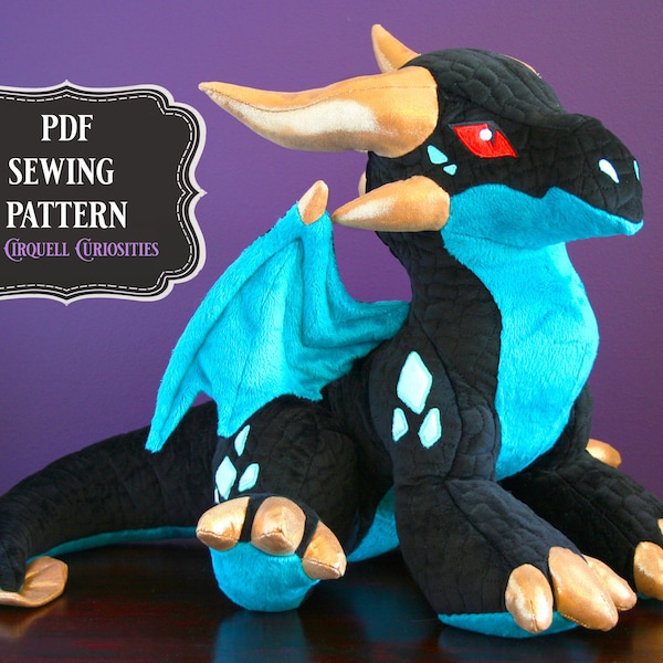 Drache Stofftier Schnittmuster PDF - Drache Plüschtier Schnittmuster OOAK Anleitung Drache Plüschtier Schnittmuster Fabelwesen DIY