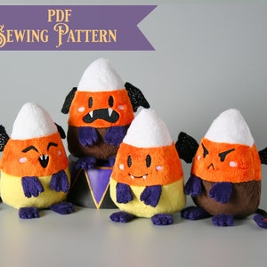 Demon Candy Corn Plush Pattern PDF -Cute Halloween Stuffed Animal Sewing Pattern Halloween Craft Tutorial Demon Plushie Pattern for Sewing image 1