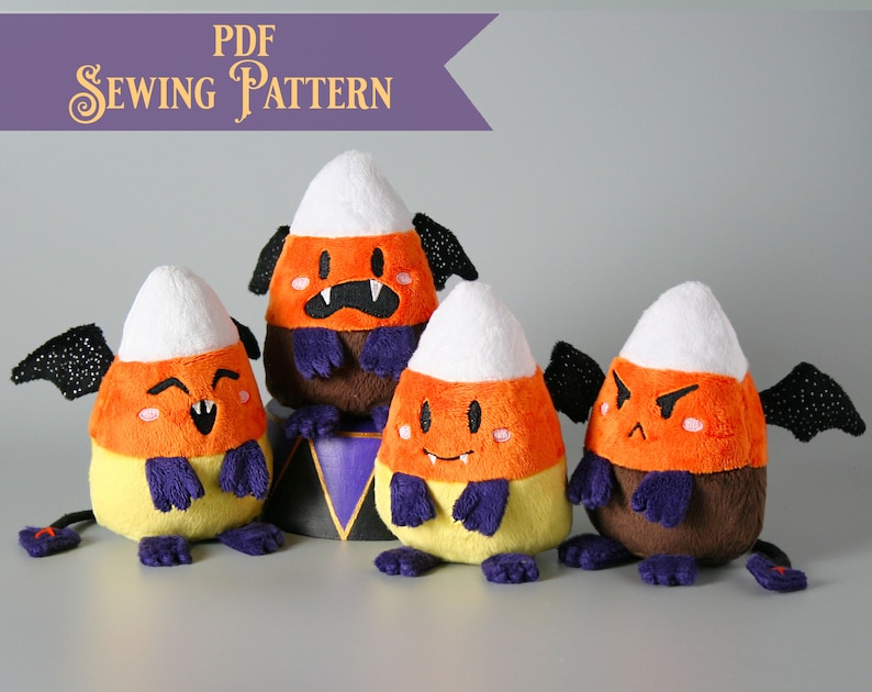 Demon Candy Corn Plush Pattern PDF -Cute Halloween Stuffed Animal Sewing Pattern Halloween Craft Tutorial Demon Plushie Pattern for Sewing image 1