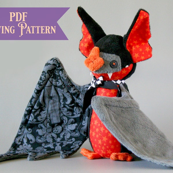 Bat Stuffed Animal Pattern PDF - Bat Plushie Pattern Halloween Stuffed Toy Sewing Pattern Fantasy Animal Plush Pattern Bat Toy Tutorial