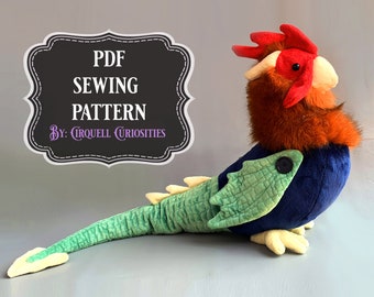 Cockatrice Stuffed Animal Pattern PDF - dragon stuffed animal sewing pattern, fantasy animal plush tutorial PDF plush toy pattern download