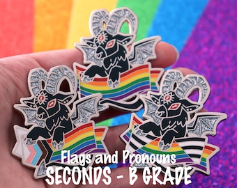 SECONDS B-Grade Pride Demon Hard Enamel Pins - Glitter Pronoun and Pride Flag