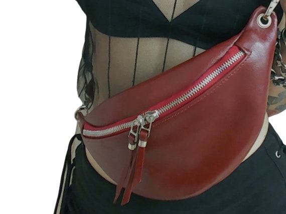 red leather fanny pack